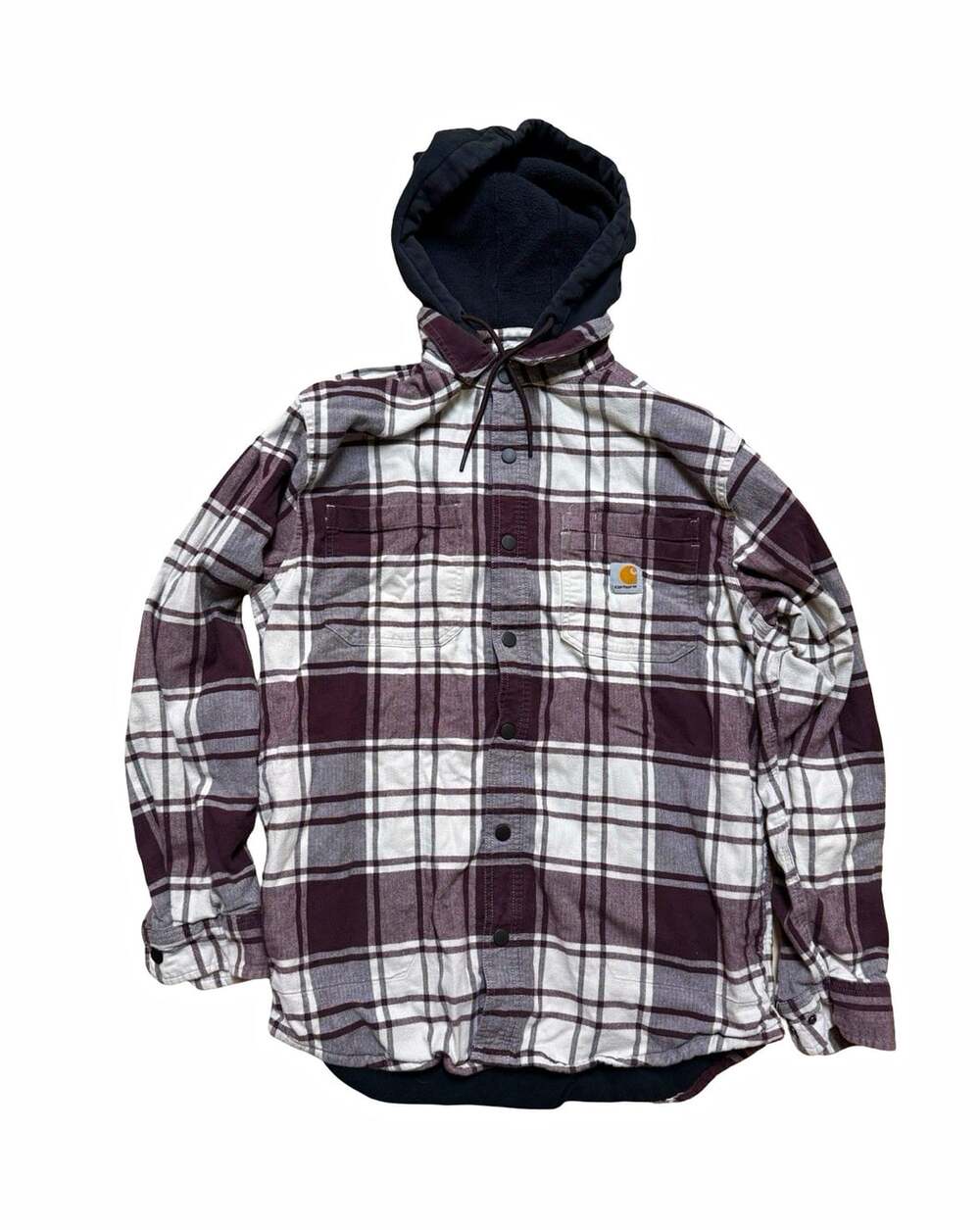 Carhartt Relaxed Fit Hooded Lined Plaid Shacket Jacket Men’s M Button